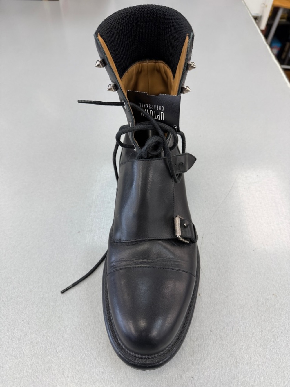 Christian Louboutin Black Leather Lace-Up Buckle Boot
